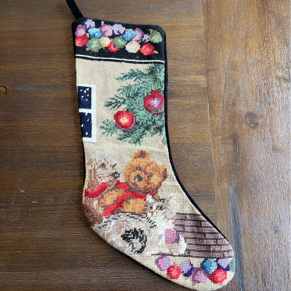 Needlepoint | Christmas Stocking | Teddy Bear
